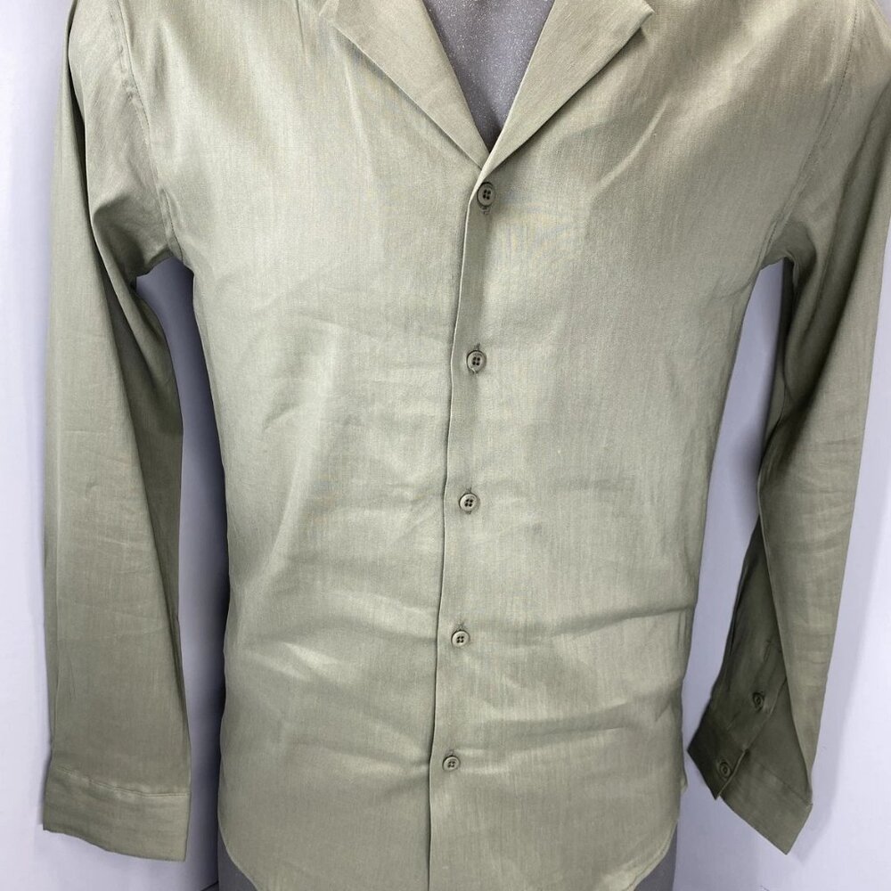 NEW ICON Amsterdam Men’s Linen Long-Sleeve Button-Up Shirt – Olive – Size M